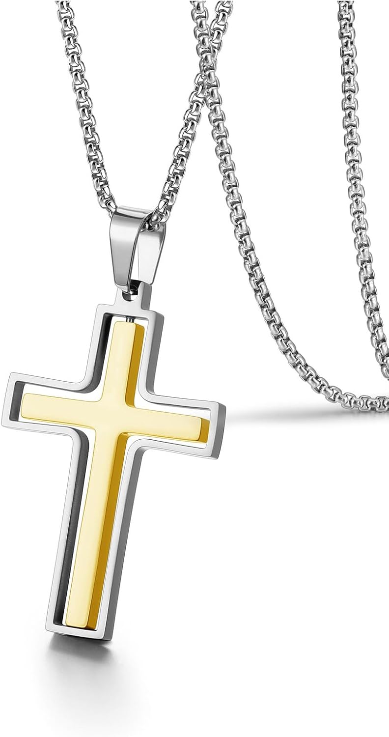PiercingJ Cross Necklace Black Gold Silver Rotating Pendant Crucifix Necklaces For Him Men's Christmas Birthday Gift - Image 1